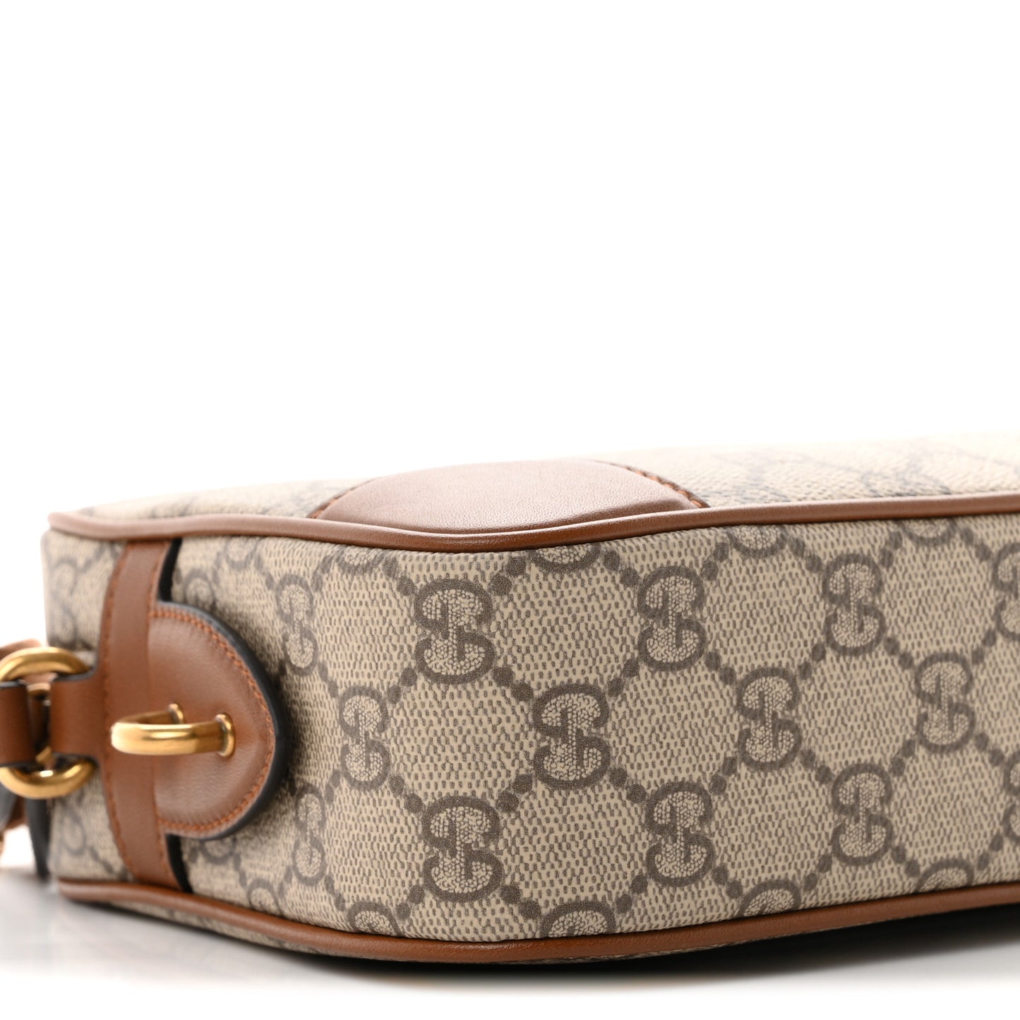 GG Supreme Monogram Textured Calfskin Emblem Mini Crossbody Beige Dark Brown