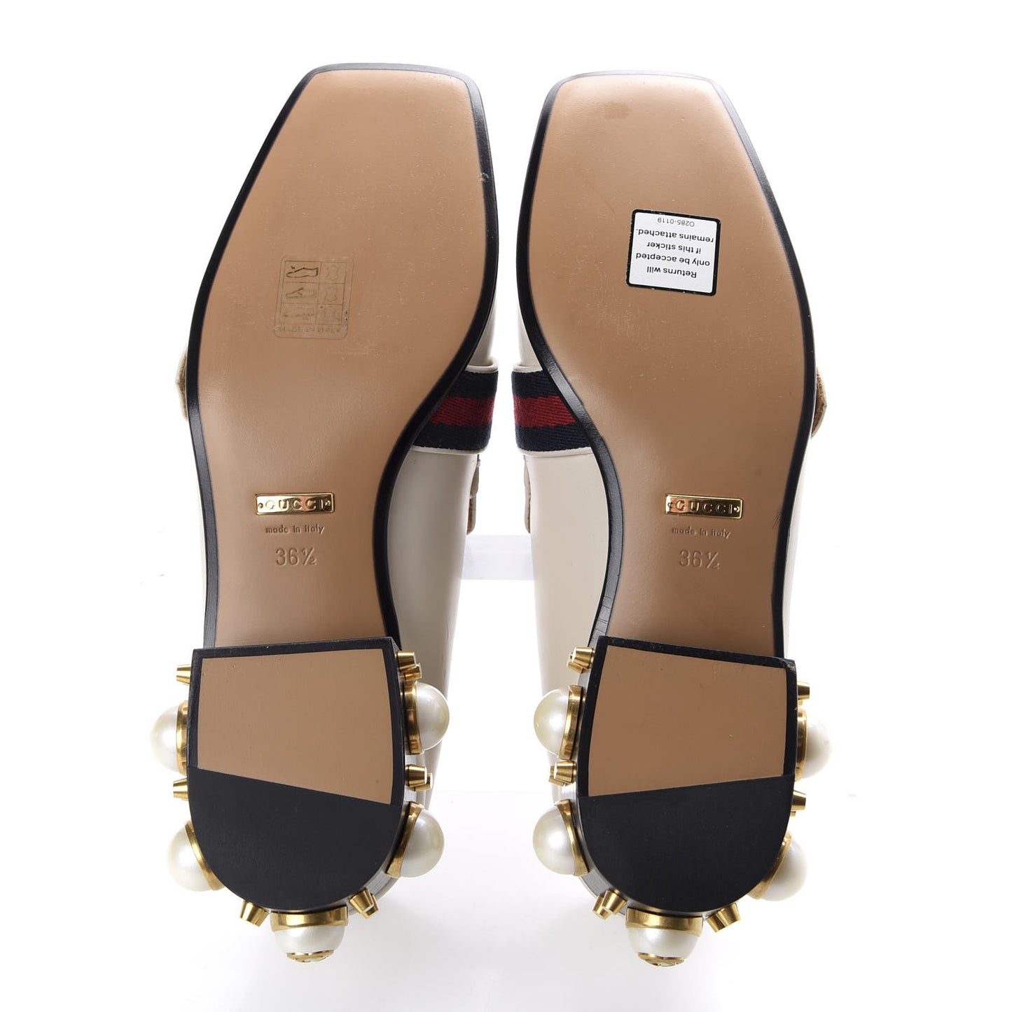 Betis Glamour Calfskin Web Pearl Embellished Peyton 35mm Loafer Pumps 36.5 Mystic White