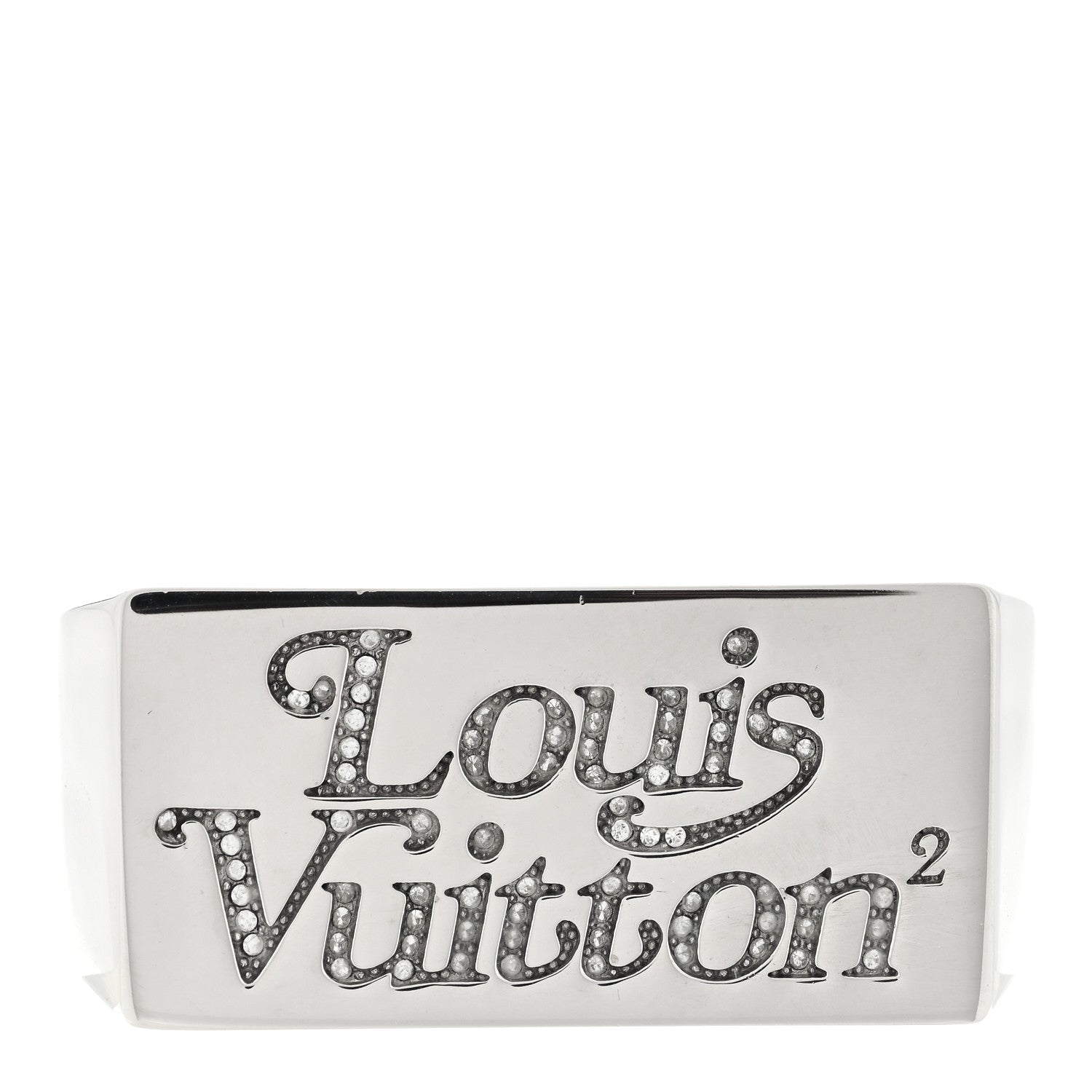 Louis Vuitton Metal LV Squared Strass Logo Double Ring 63/10.25 Silver 1 of 4