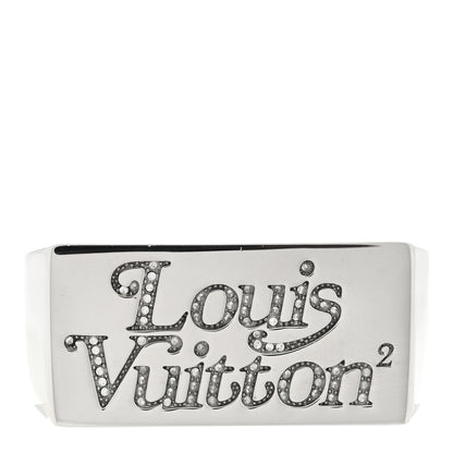 Louis Vuitton Metal LV Squared Strass Logo Double Ring 63/10.25 Silver 1 of 4