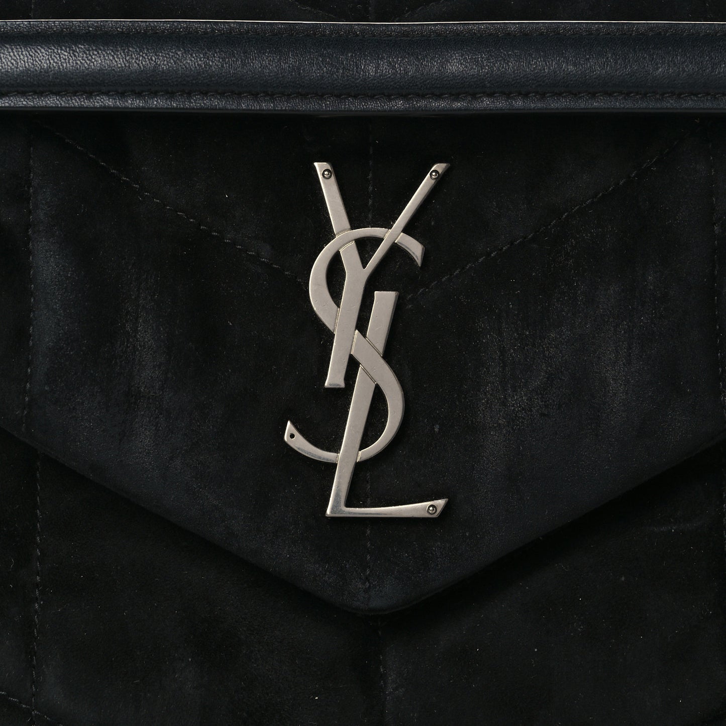Suede Calfskin Quilted Small Loulou Puffer Monogram Chain Satchel Black