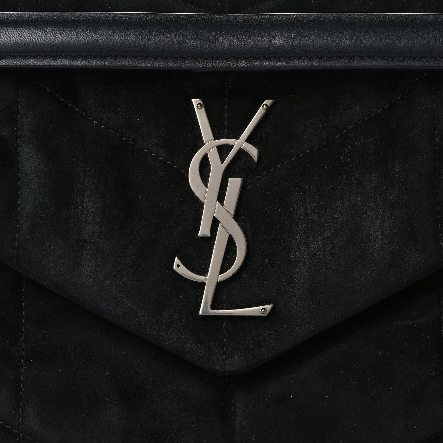Saint Laurent Suede Calfskin Quilted Small Loulou Puffer Monogram Chain Satchel Black 8 of 12