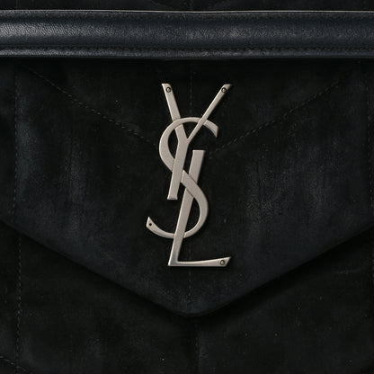 Saint Laurent Suede Calfskin Quilted Small Loulou Puffer Monogram Chain Satchel Black 8 of 12