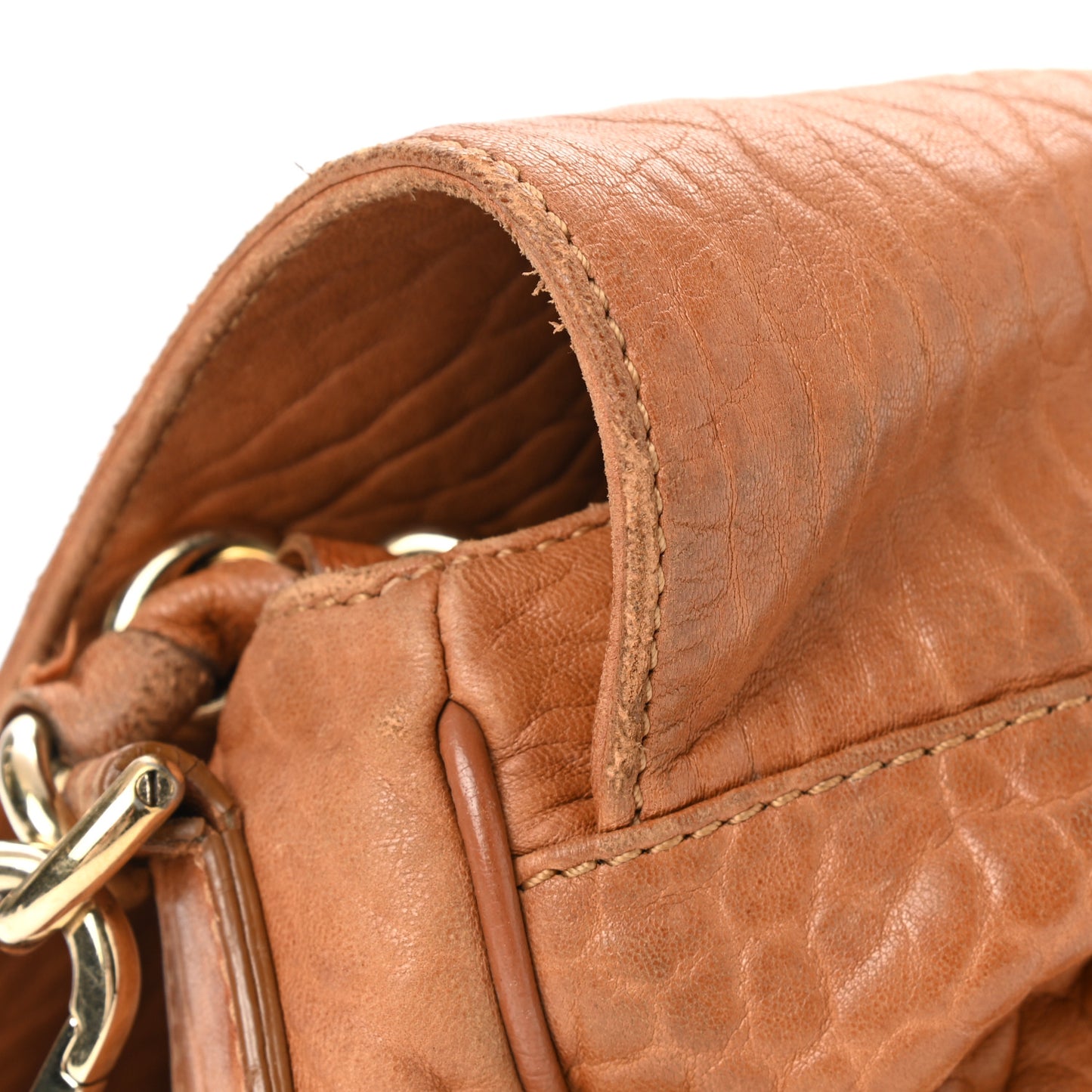 Crinkled Lambskin Mia Shoulder Flap Camel
