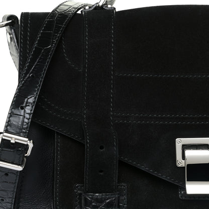 Proenza Schouler Suede Calfskin Crocodile Embossed Medium PS1 Satchel Black 8 of 12