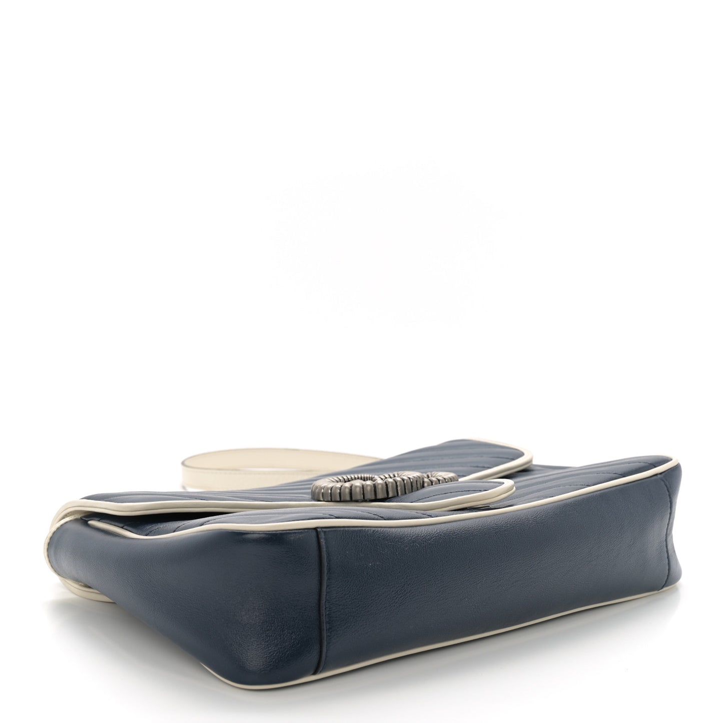Vintage Effect Calfskin Matelasse Diagonal Medium Torchon GG Marmont Shoulder Bag Blue Agata Mystic White