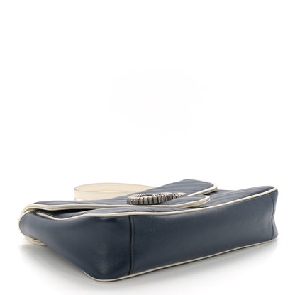 Gucci Vintage Effect Calfskin Matelasse Diagonal Medium Torchon GG Marmont Shoulder Bag Blue Agata Mystic White 4 of 11