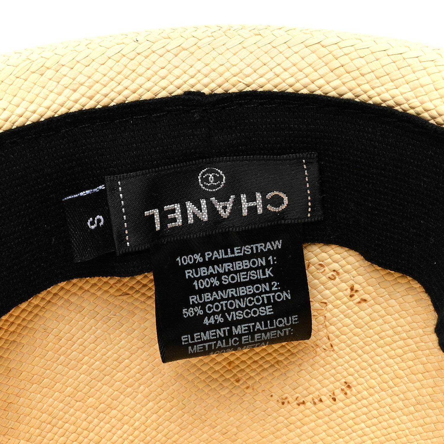 Chanel Straw Grosgrain Ribbon Fedora Hat S Beige Black 8 of 8