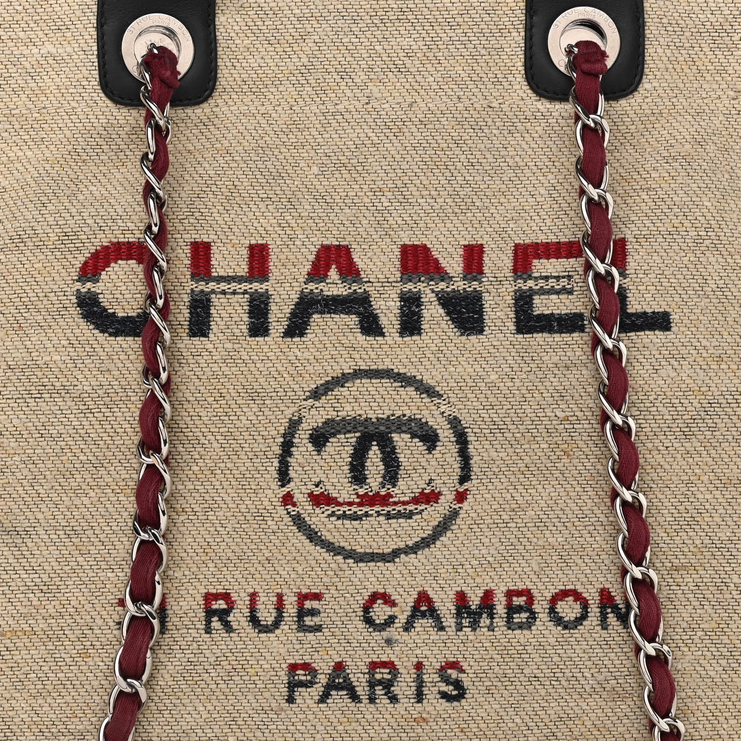 Striped Canvas Medium Deauville Tote Beige