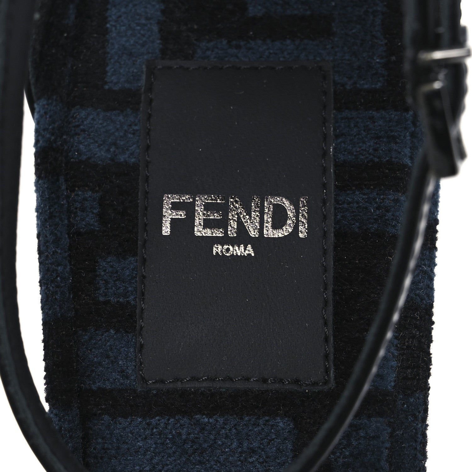 Fendi Chenille Jacquard FF Cut Baguette Ankle Strap 105mm Pumps 38 Black Blue 9 of 11