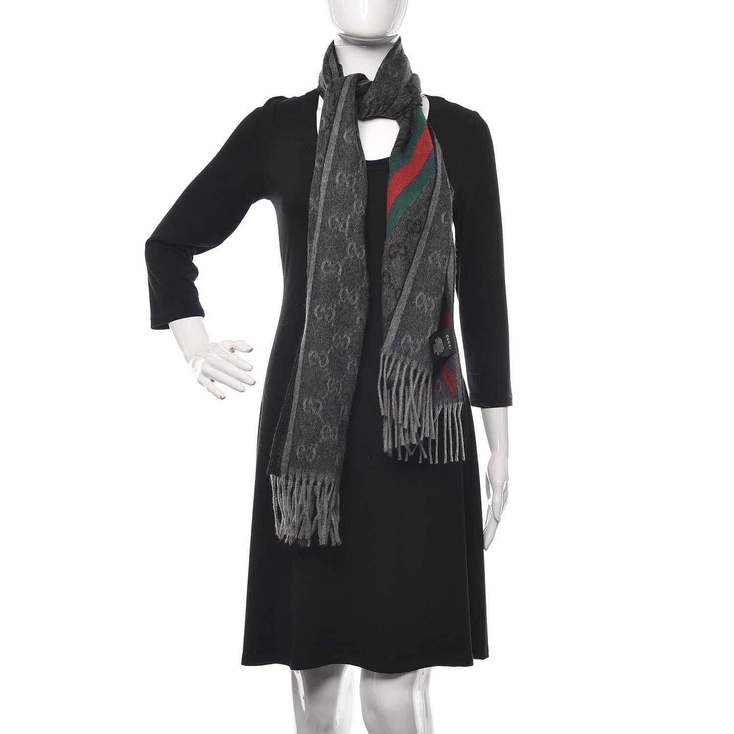 Gucci Wool Angora Monogram Web New Nikky Scarf Lead Dark Green 2 of 5