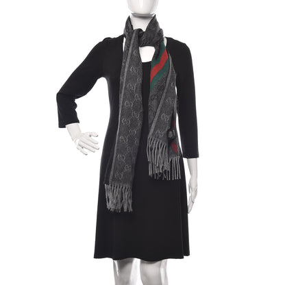 Gucci Wool Angora Monogram Web New Nikky Scarf Lead Dark Green 2 of 5