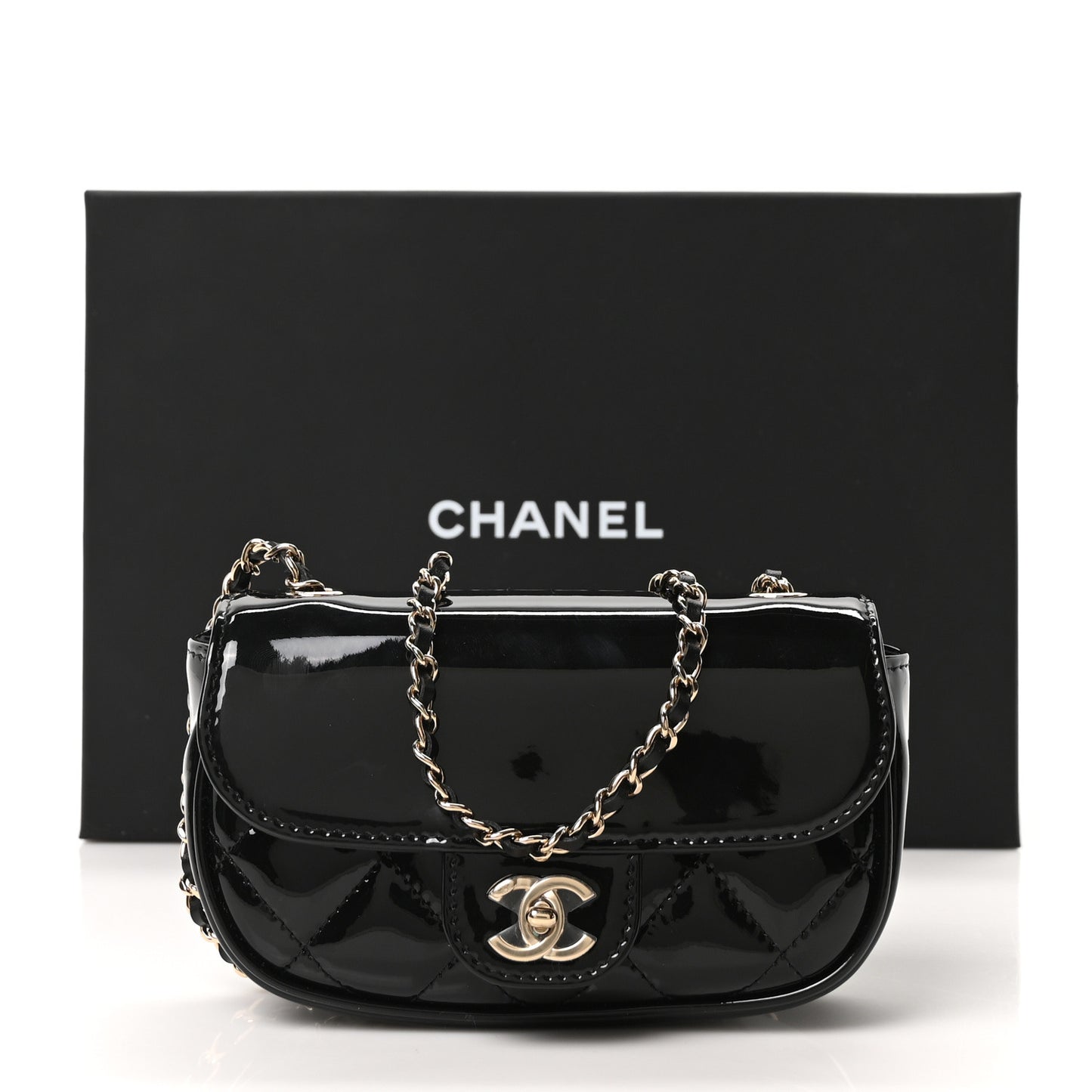 Patent Calfskin Quilted Mini Flap Black