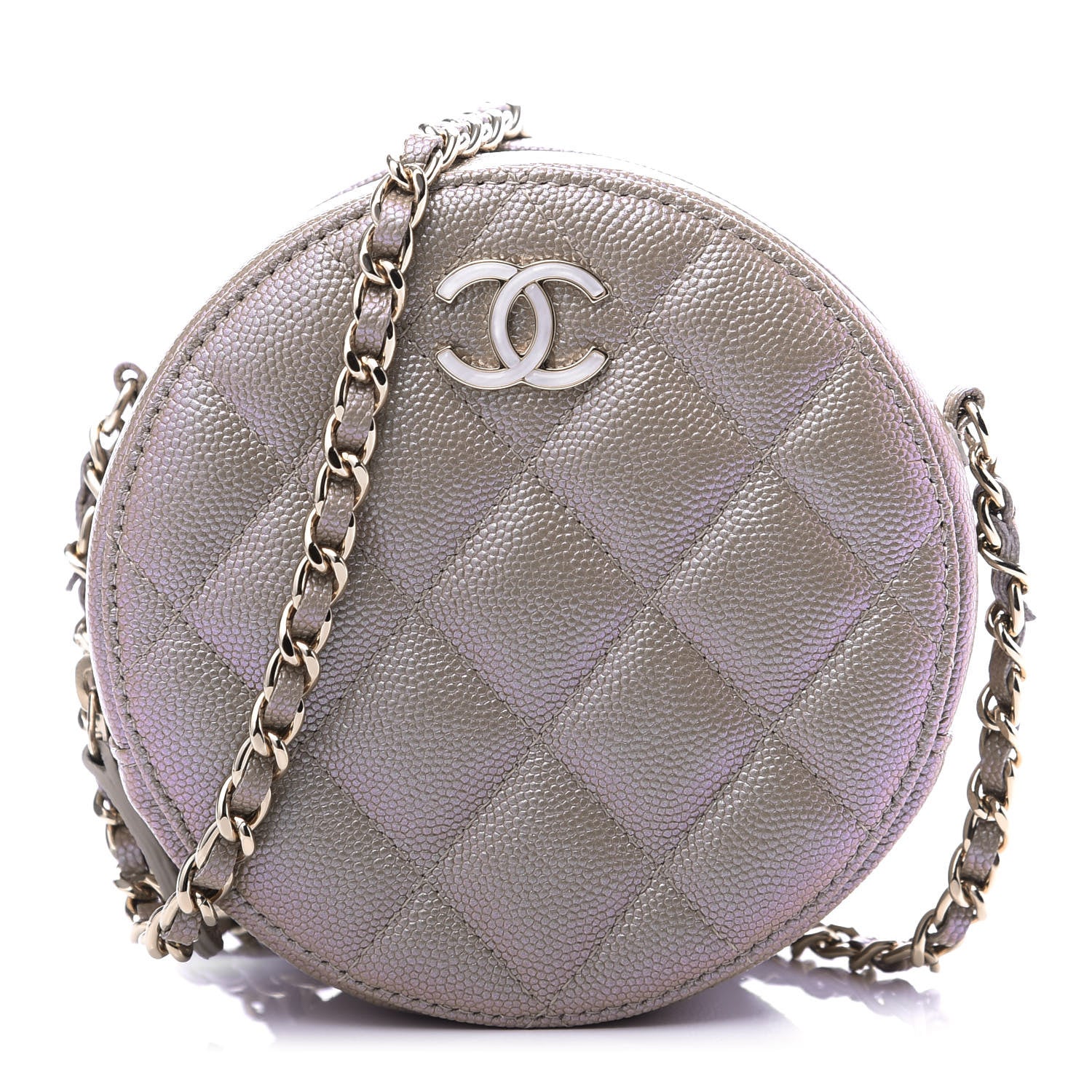 Chanel Iridescent Caviar Quilted Round Clutch With Chain Beige 1 of 11