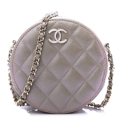 Chanel Iridescent Caviar Quilted Round Clutch With Chain Beige 1 of 11