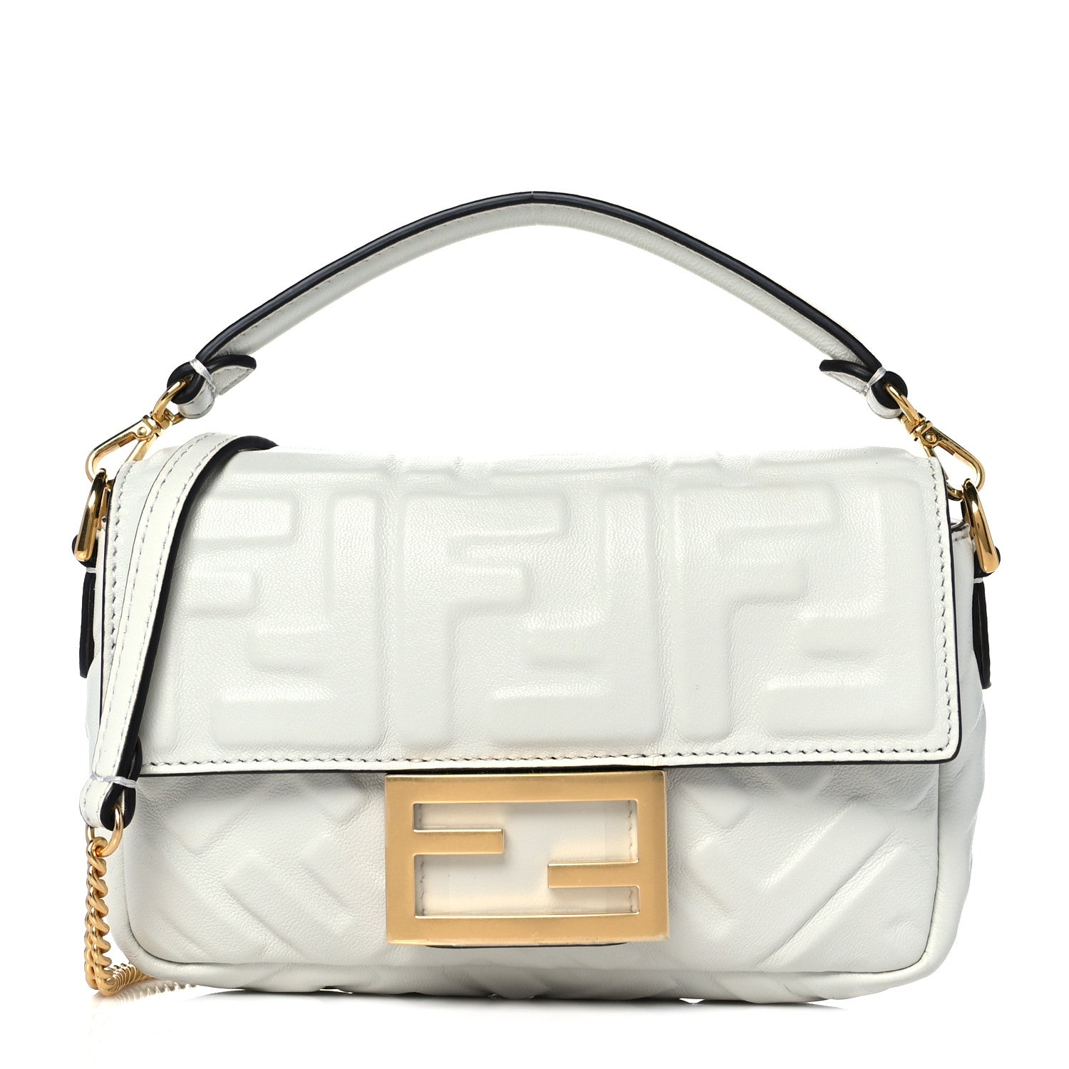 Fendi Nappa FF 1974 Embossed Mini Baguette White 1 of 9