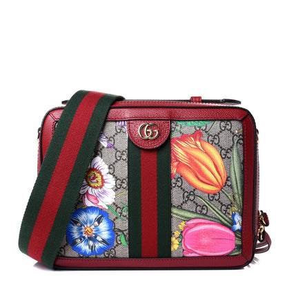Gucci GG Supreme Monogram Flora Web Small Ophidia Top Handle Shoulder Bag Hibiscus Red 1 of 5