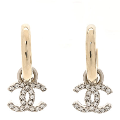 Chanel Metal Crystal CC Hoop Drop Earrings Gold 1 of 5