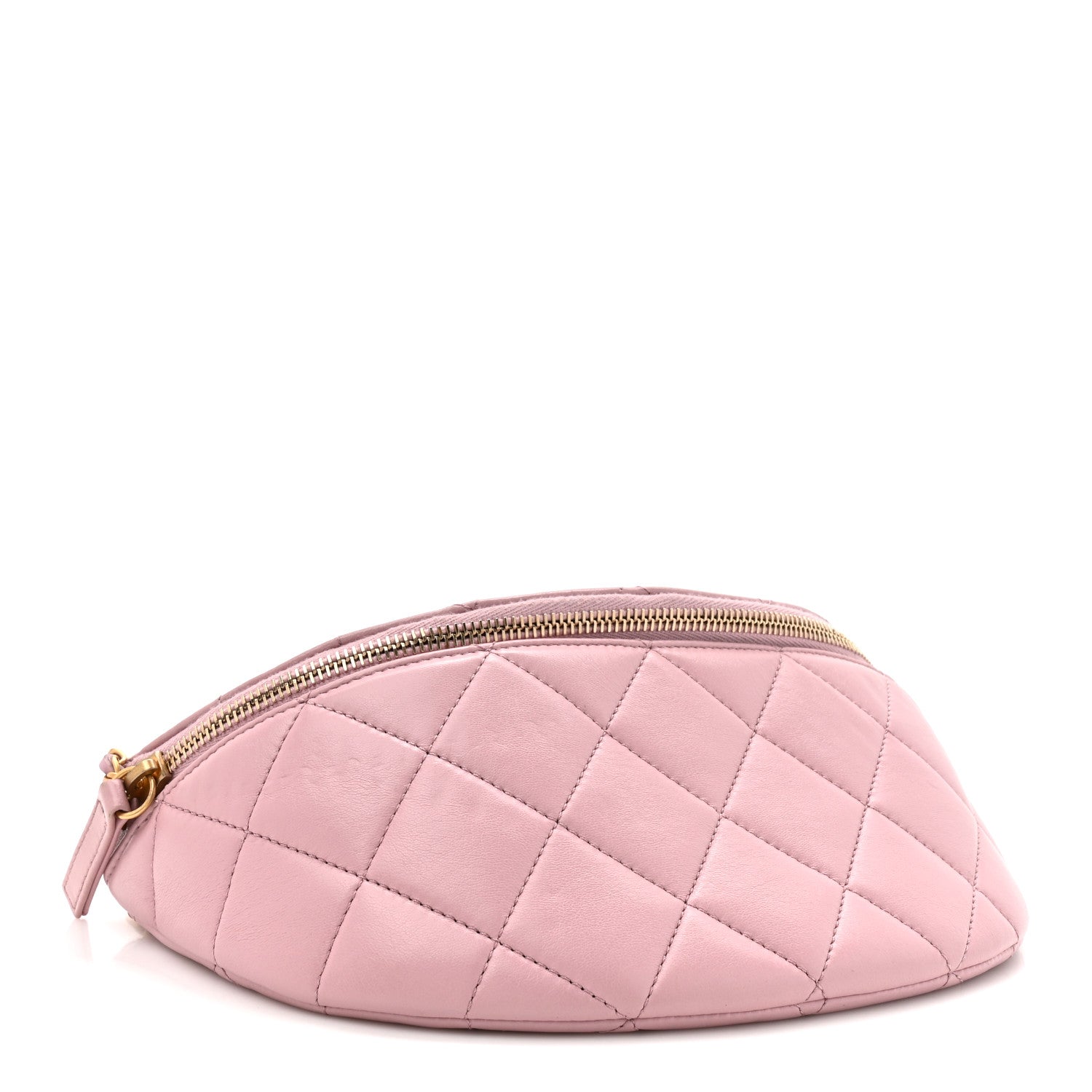 Chanel Shiny Lambskin Quilted Pearl Logo Waist Bag Light Pink