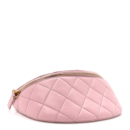 Chanel Shiny Lambskin Quilted Pearl Logo Waist Bag Light Pink 4 of 11