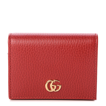 Gucci Pebbled Calfskin GG Marmont Card Case Hibiscus Red 1 of 5