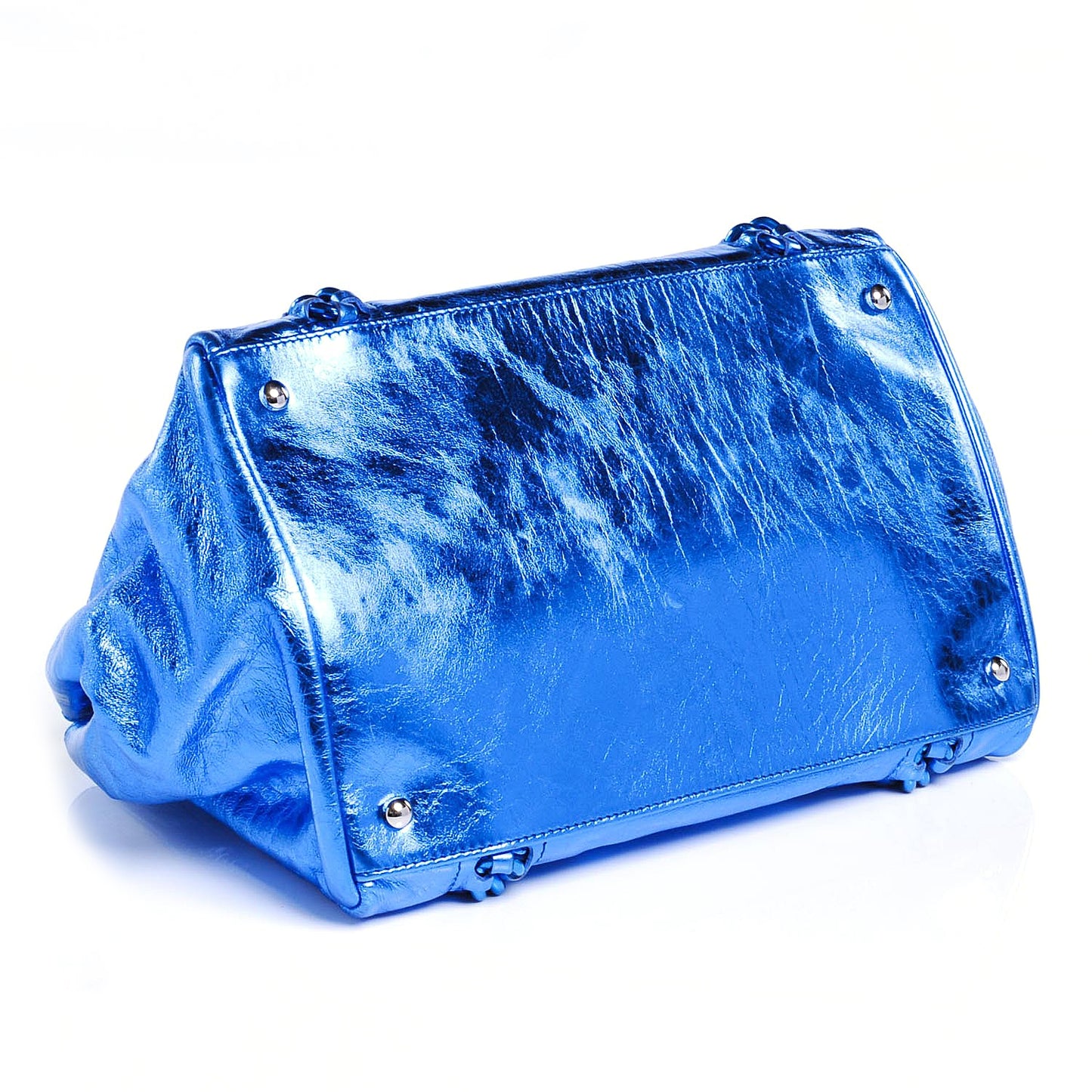 Leather Modern Chain Tote Metallic Blue