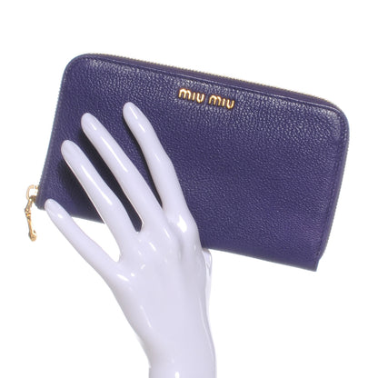 Miu Miu Leather Madras Zip Around Wallet Viola 2 of 9