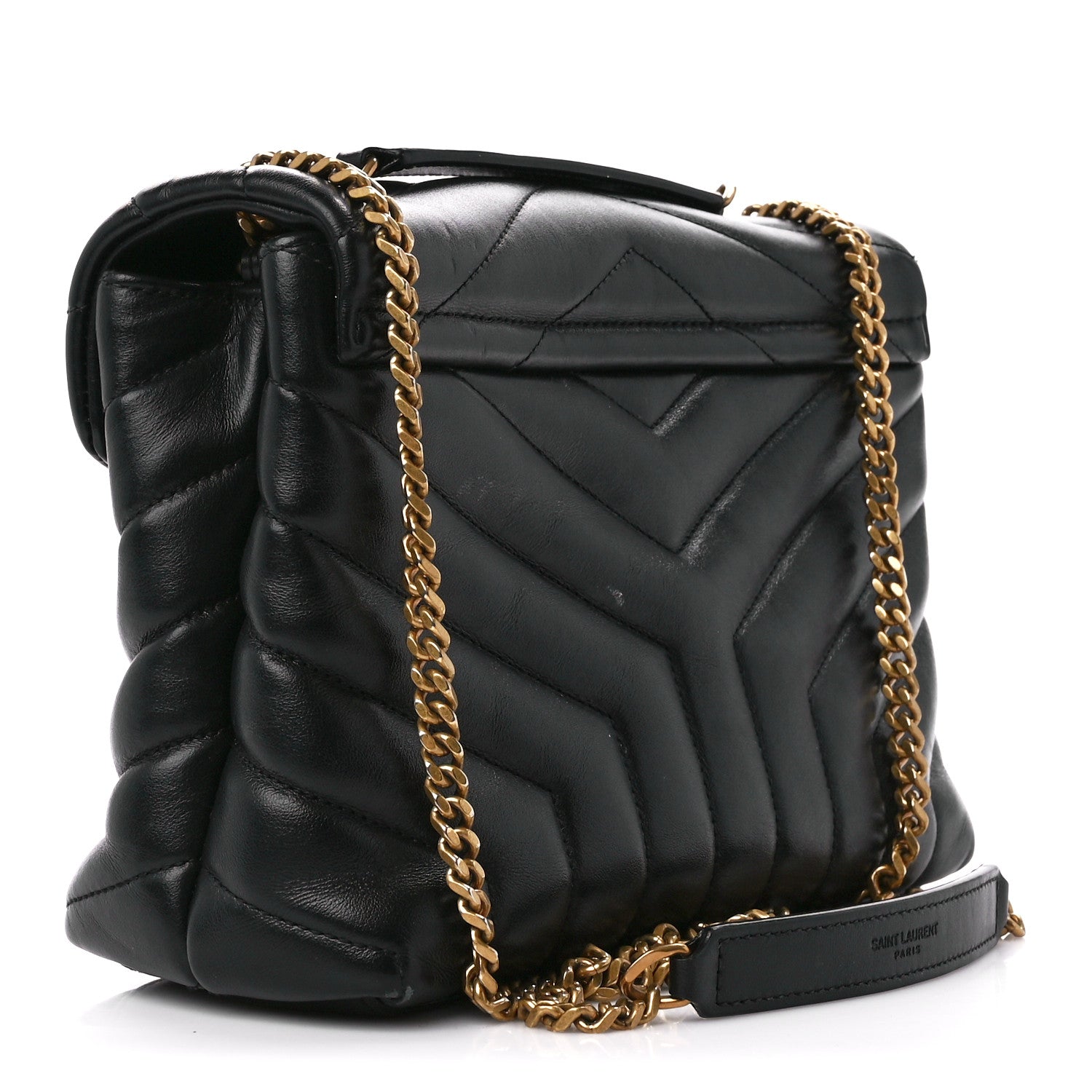 Saint Laurent Calfskin Y Quilted Monogram Small Loulou Chain Satchel Black 3 of 17