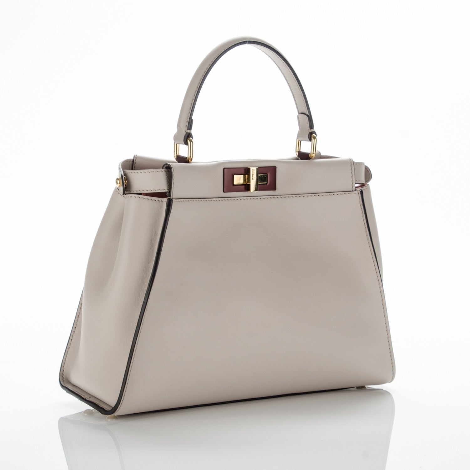 Fendi Vitello Seta Shiny Nappa Medium Peekaboo Iconic Satchel Grigio Polvere Bois de Rose 4 of 11