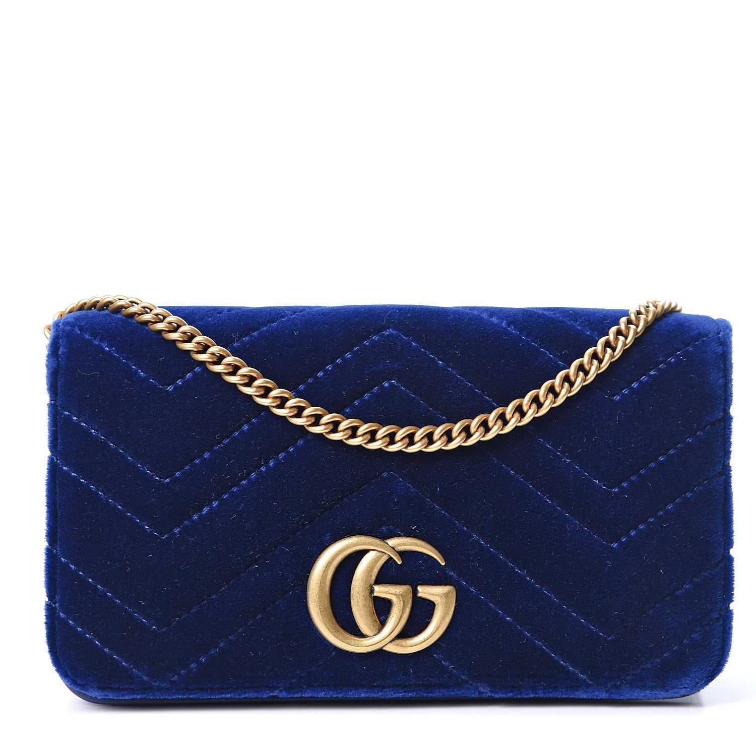 Gucci Velvet Matelasse GG Marmont Mini Bag Cobalt Blue 1 of 9