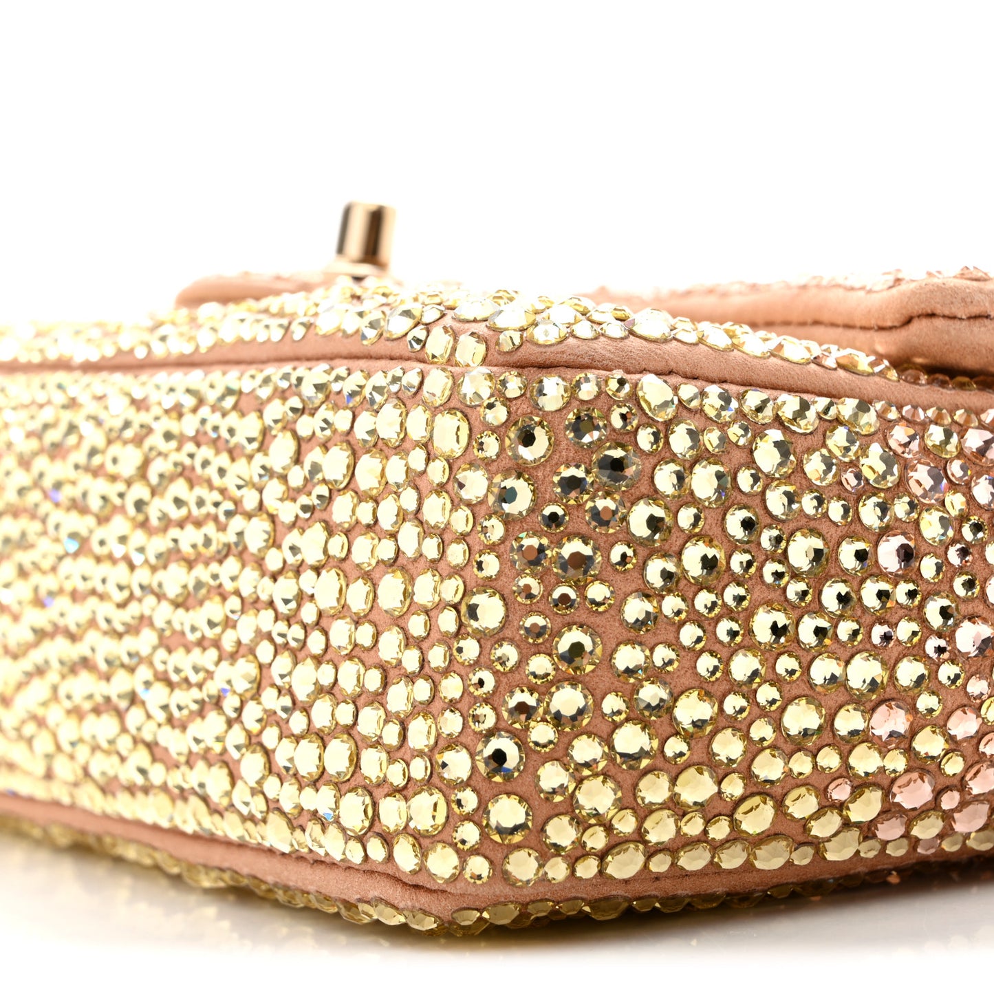Suede Calfskin Crystal Mini Flap Pink Golden