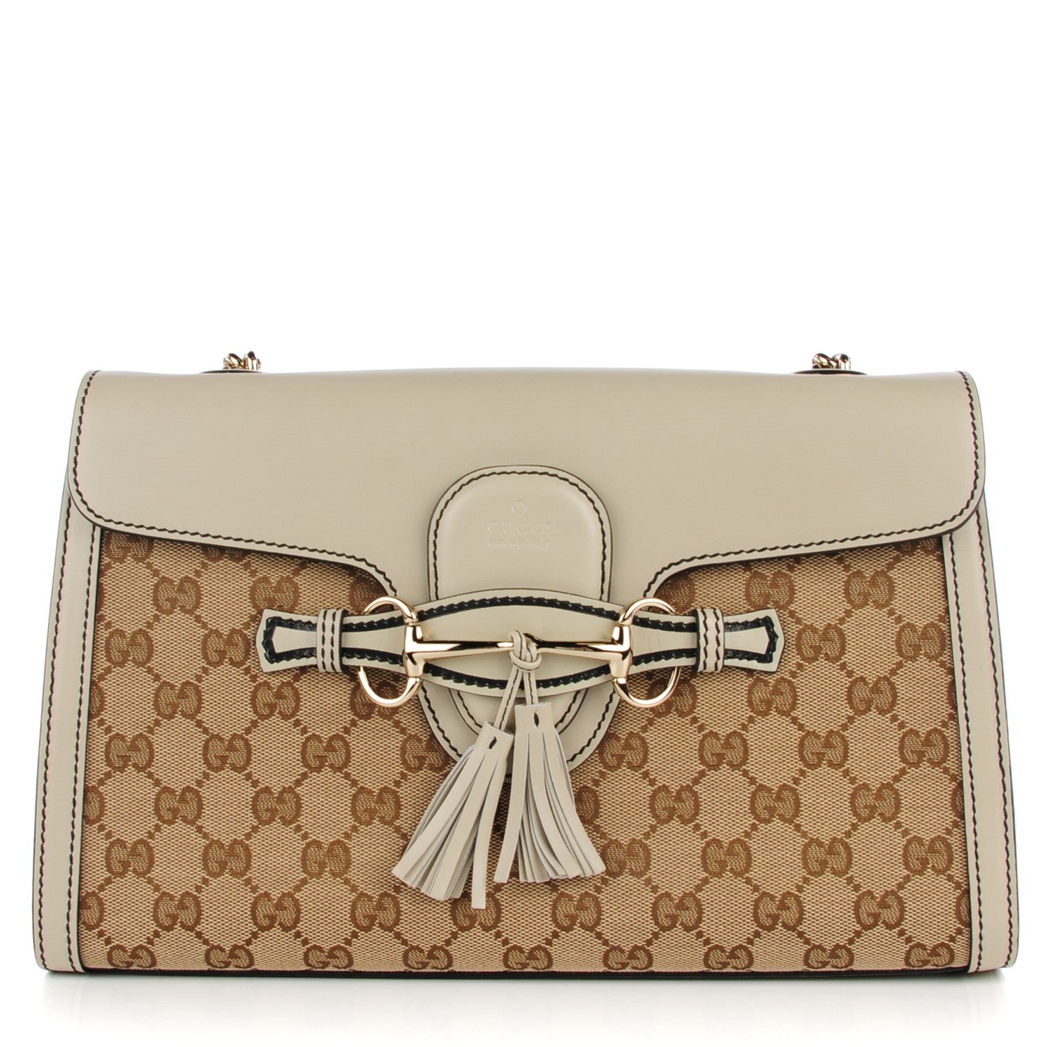Gucci Monogram Margaux Calfskin Medium Emily Chain Shoulder Bag Beige Ebony Mystic White 1 of 7
