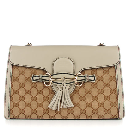 Gucci Monogram Margaux Calfskin Medium Emily Chain Shoulder Bag Beige Ebony Mystic White 1 of 7