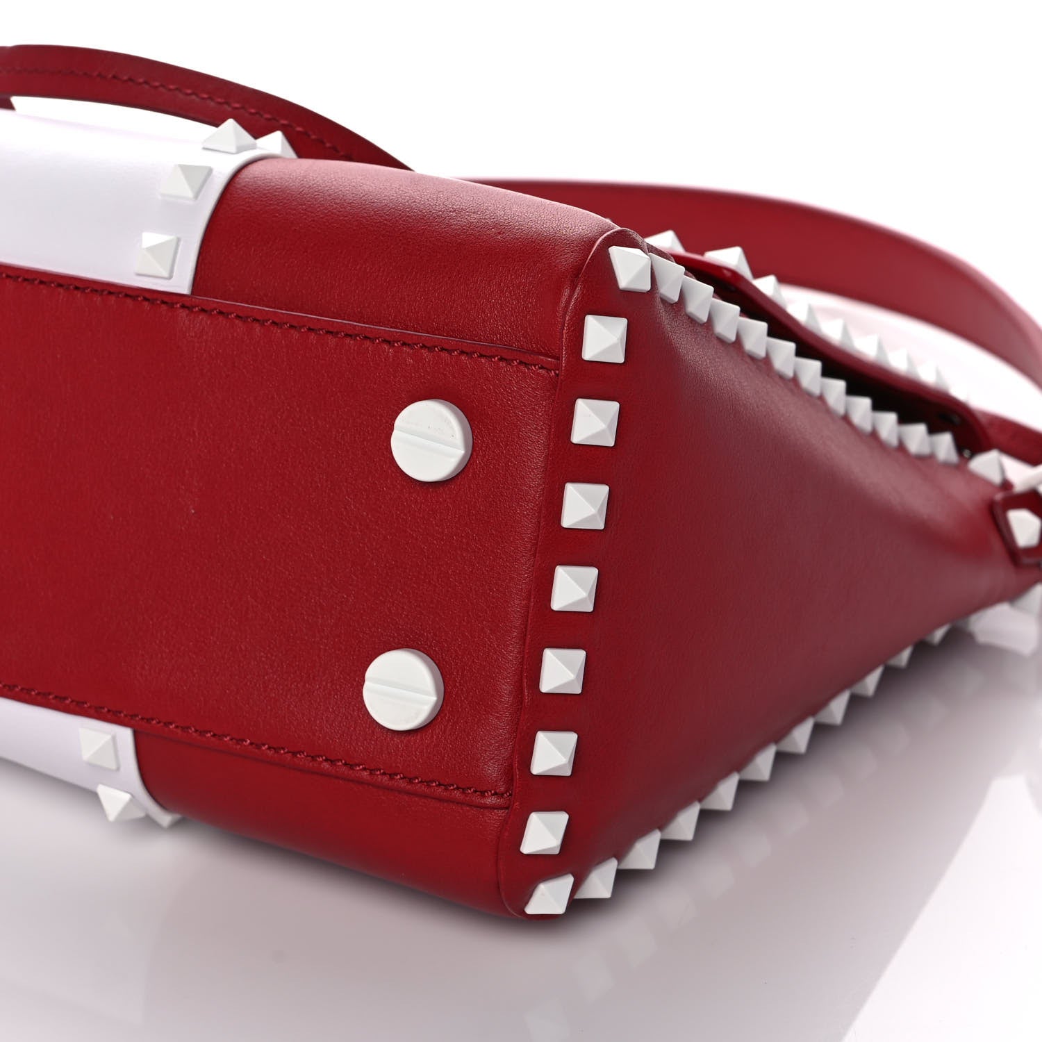 Valentino Garavani Vitello Colorblock Free Rockstud Top Handle Shoulder Bag Rosso Valentino White 7 of 8