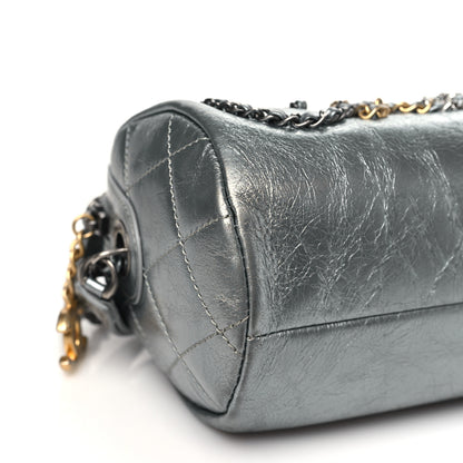 Chanel Metallic Crumpled Calfskin Chain 20s Signature Bowling Bag Silver 9 of 10