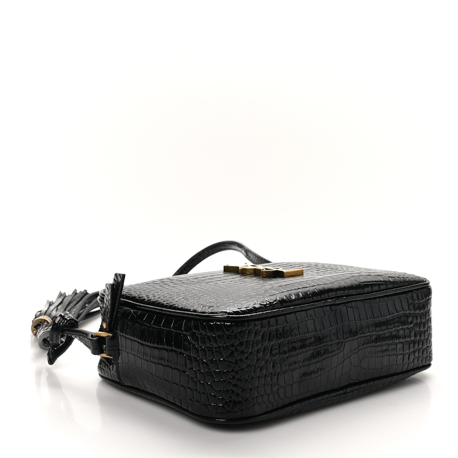 Saint Laurent Patent Calfskin Crocodile Embossed Monogram Lou Camera Bag Black 4 of 10