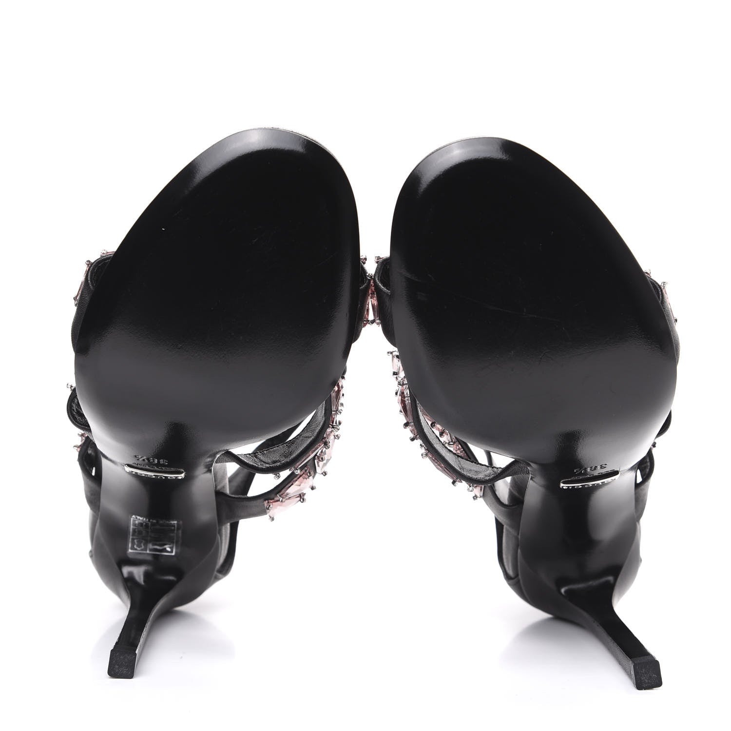 Gucci Napa Crystal Triple Band Sandal Heels 38.5 Black 5 of 8