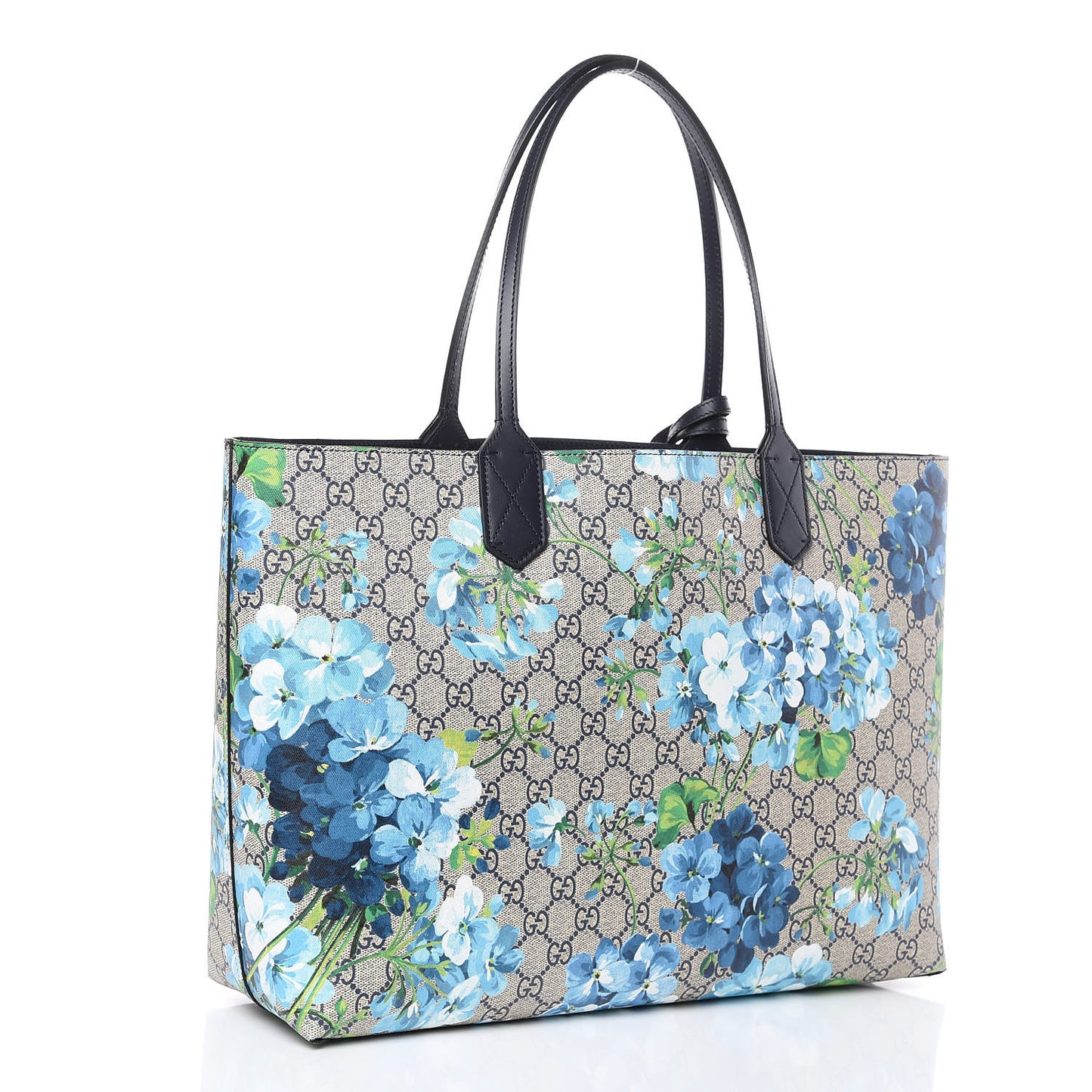 GG Supreme Monogram Blooms Medium Reversible Tote Beige Blue Navy
