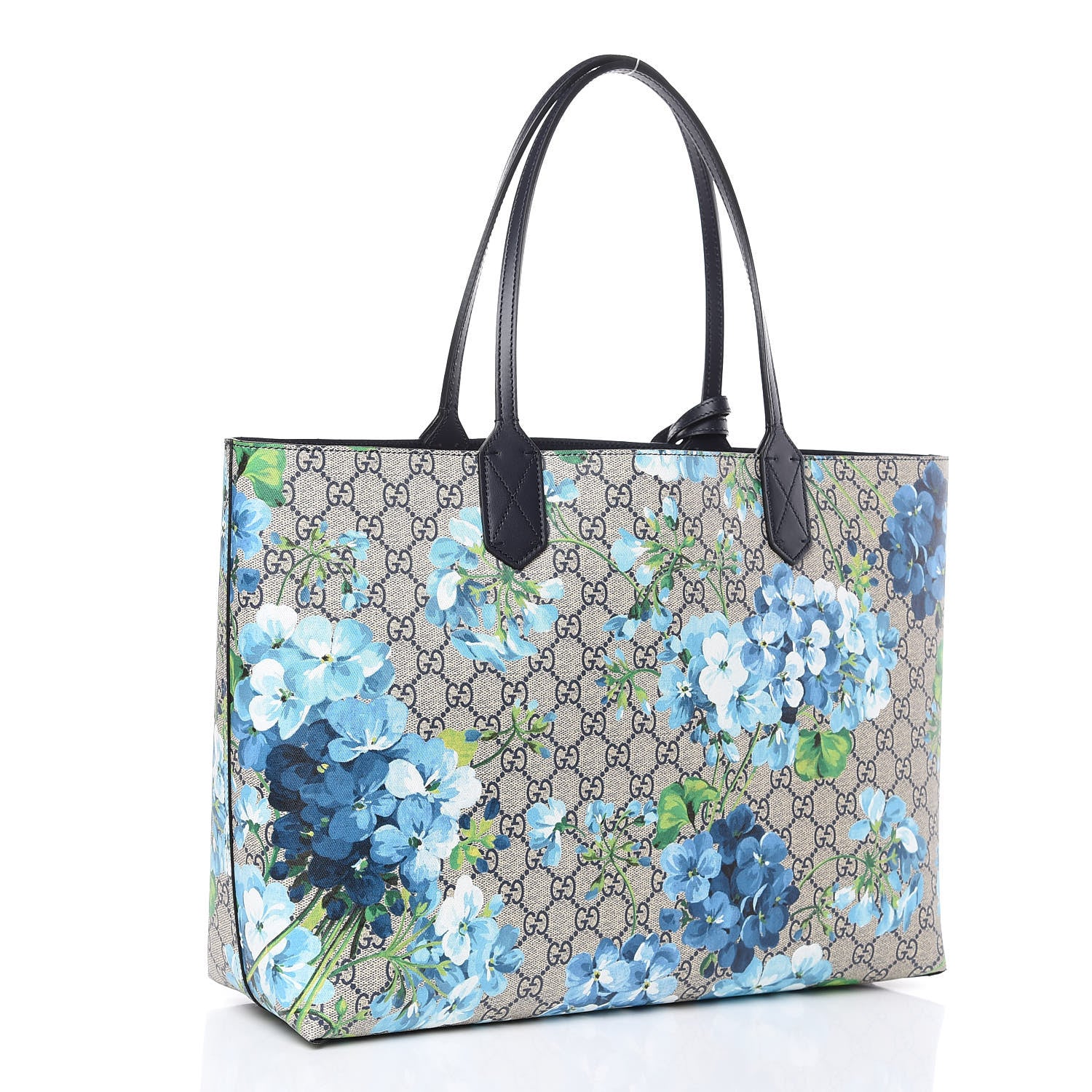 Gucci GG Supreme Monogram Blooms Medium Reversible Tote Beige Blue Navy 4 of 13