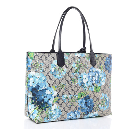 Gucci GG Supreme Monogram Blooms Medium Reversible Tote Beige Blue Navy 4 of 13