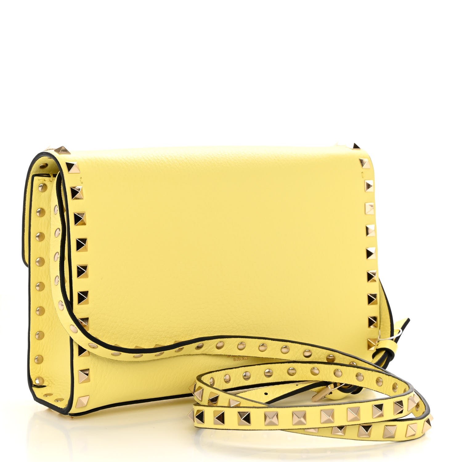 Valentino Garavani Pebbled Calfskin Rockstud Flip Lock Crossbody Bag Yellow 3 of 8