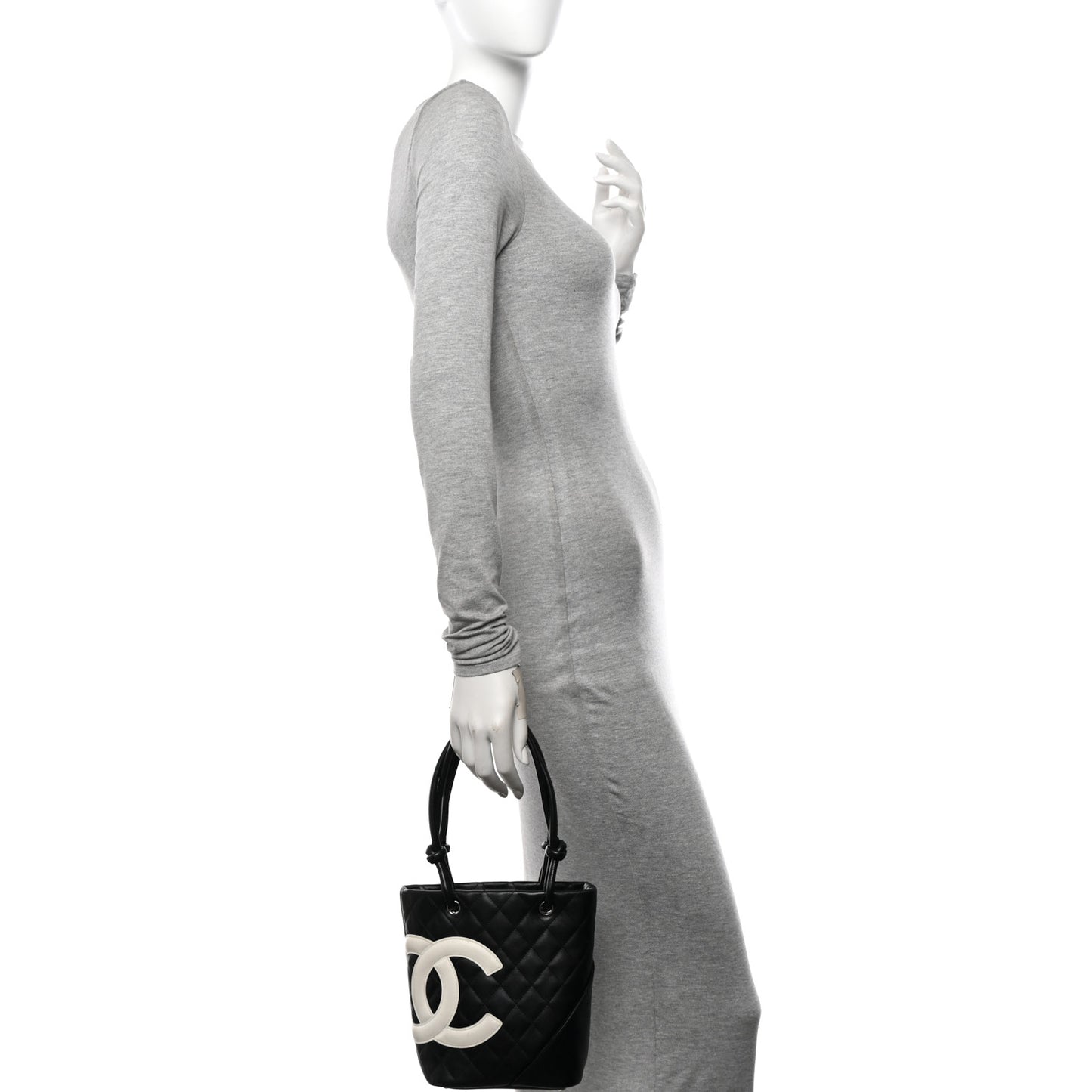 Calfskin Quilted Small Cambon Tote Black White