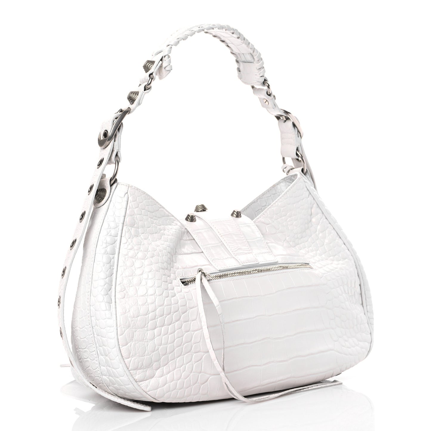 Extra Supple Calfskin Crocodile Embossed Medium Le Cagole Shoulder Bag White