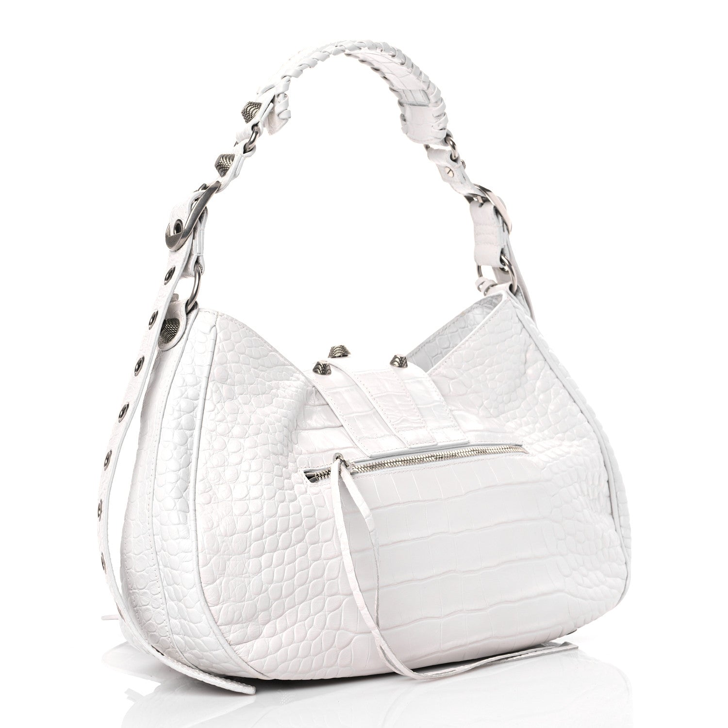 Balenciaga Extra Supple Calfskin Crocodile Embossed Medium Le Cagole Shoulder Bag White 2 of 13