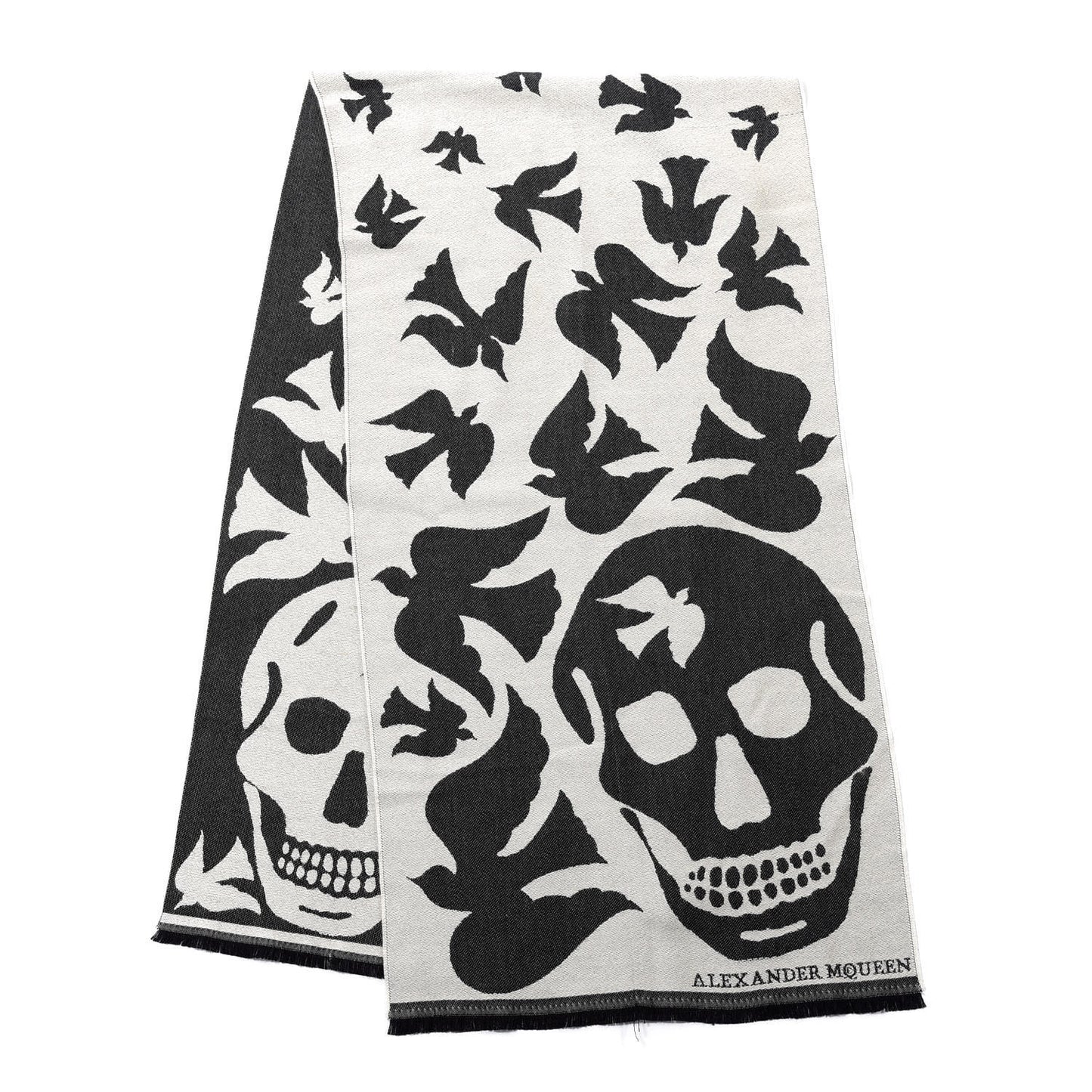 Wool Skull Bird Stole Scarf Black