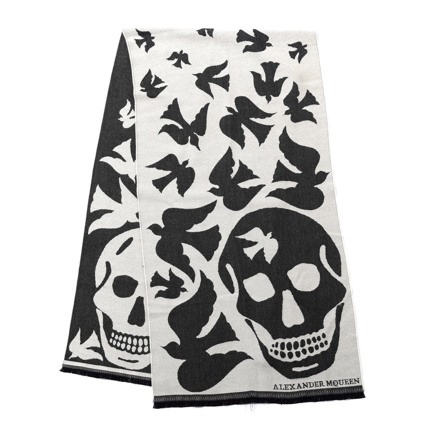 Alexander McQueen Wool Skull Bird Stole Scarf Black 2 of 8