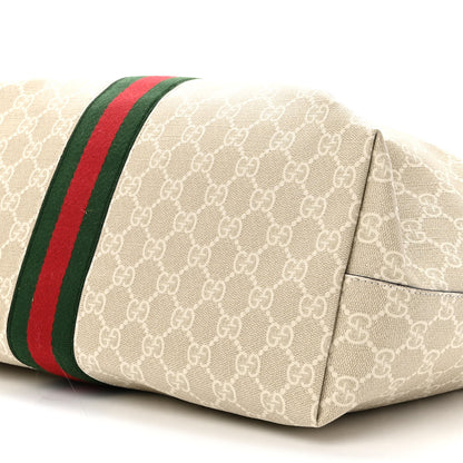Gucci GG Supreme Monogram Textured Dollar Calfskin Web Medium Ophidia Shopping Tote Beige Mystic White Oatmeal 10 of 11