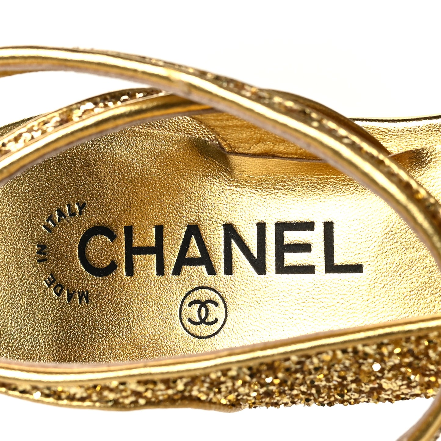 Glitter Grosgrain Cap Toe CC Ankle Wrap Pumps 38 Gold Black