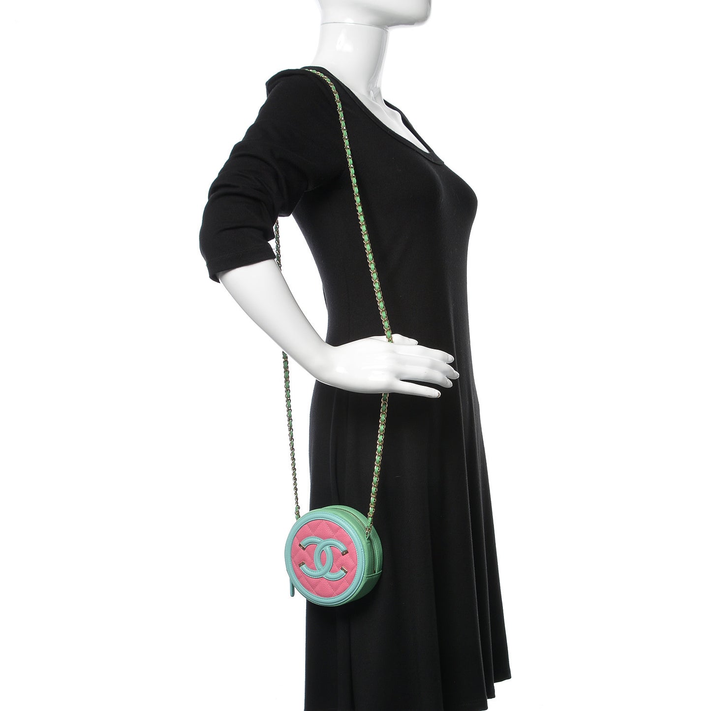 Caviar Quilted Round Filigree Crossbody Pink Blue Green
