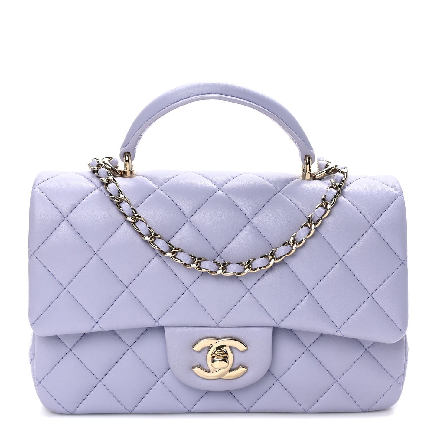 Lambskin Quilted Mini Top Handle Rectangular Flap Light Purple